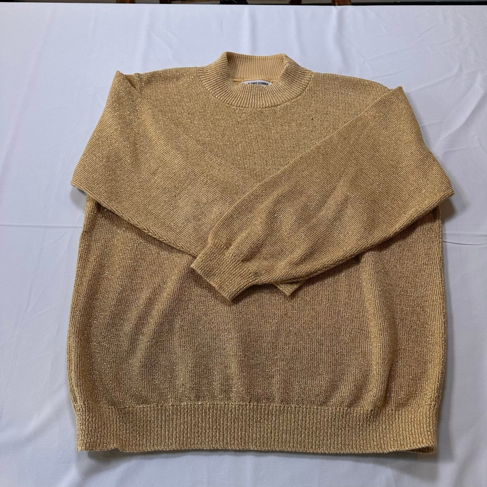 Alfred Dunner | Late 80s Gold Metallic Mock Neck Sweater | USA Made Vintage - L - Picture 2 of 10